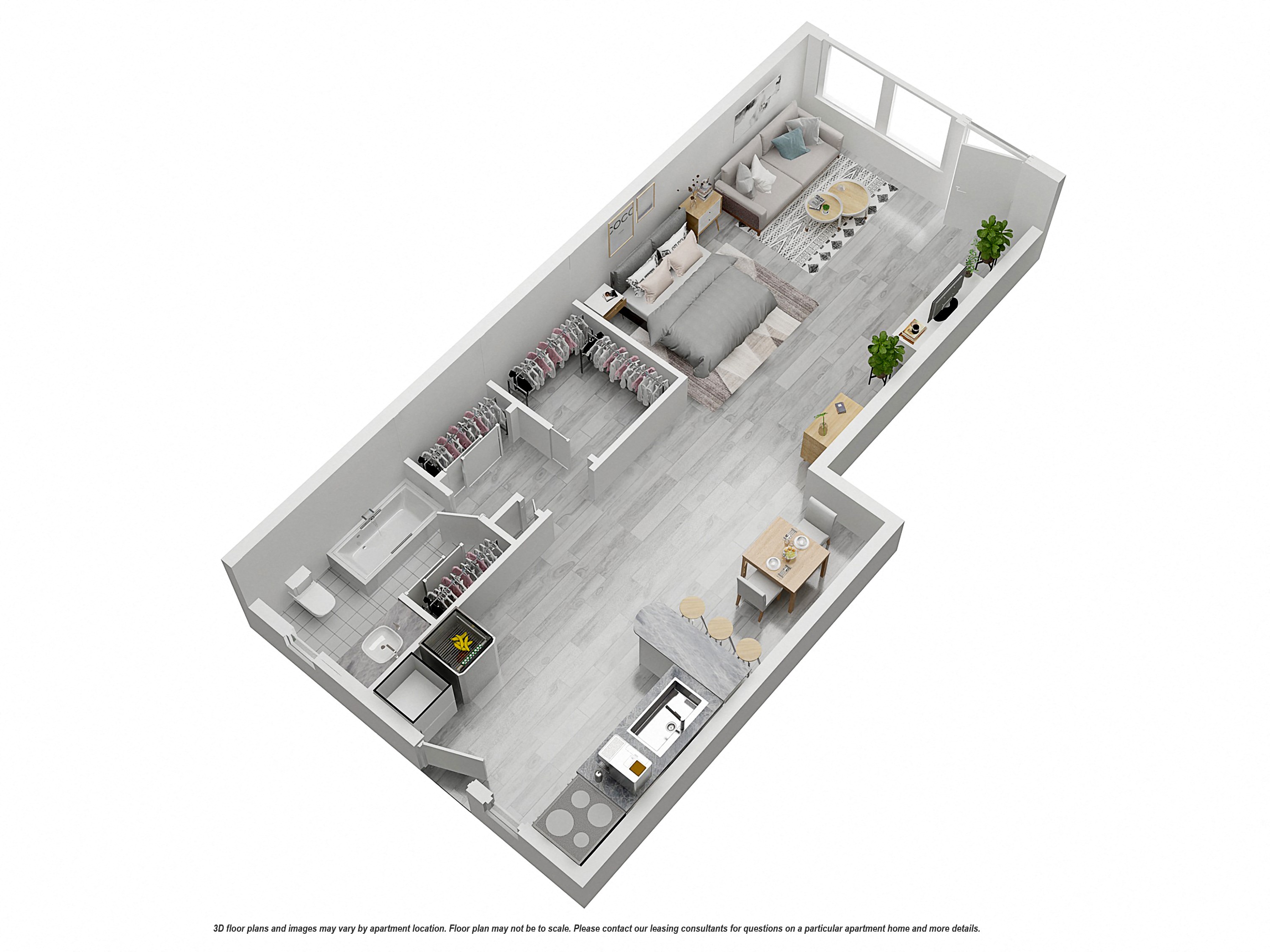 Floor plan for studio, 1 bath, 600 sqft